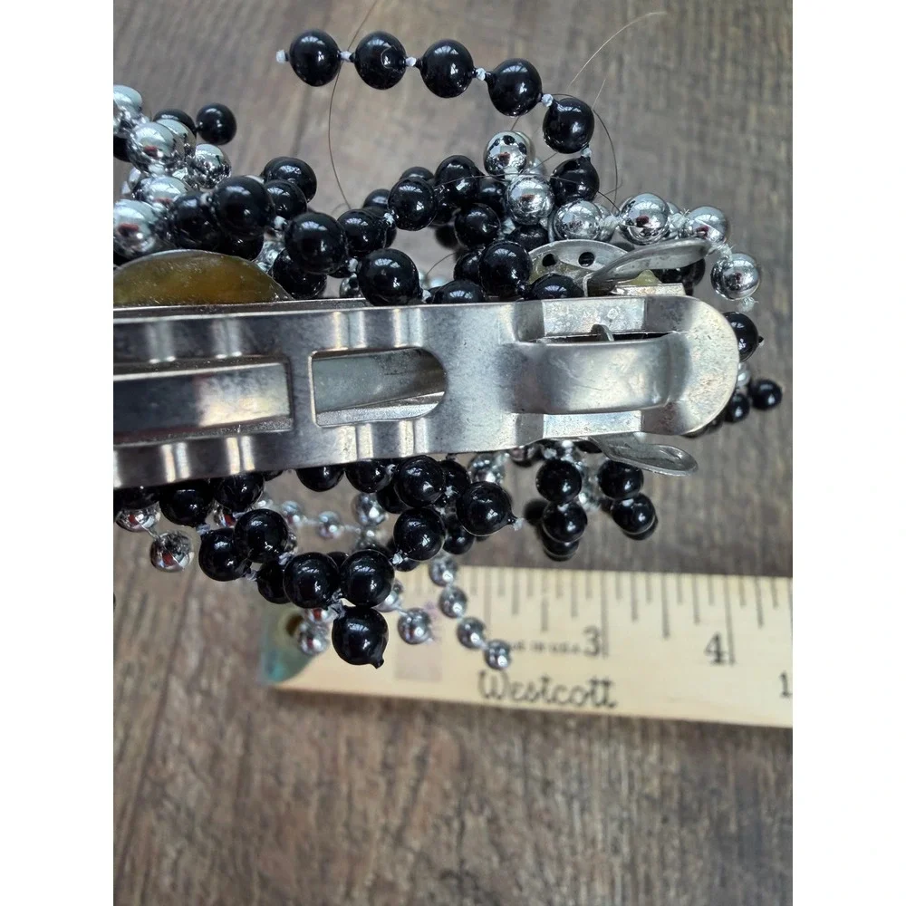 Vintage Hair Barrette Lot French Made Pink Pearlescent Black Silver Beaded